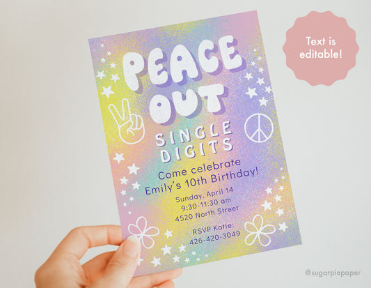 10th Birthday Peace Out Invitation