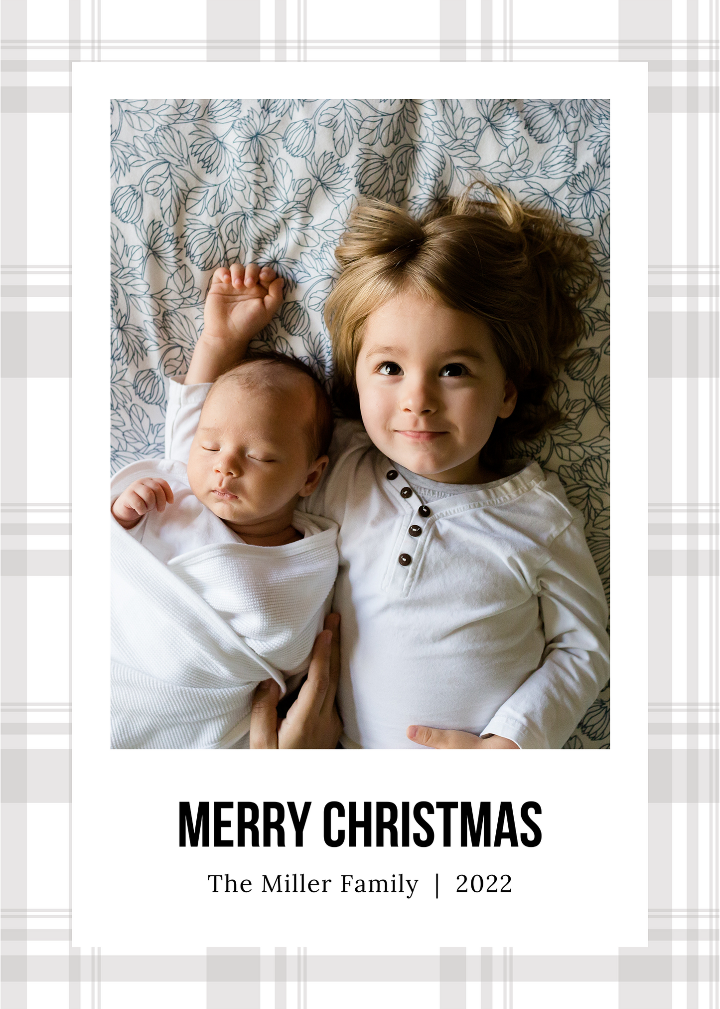 Digital Photo Christmas Card | Grey Plaid Christmas Card