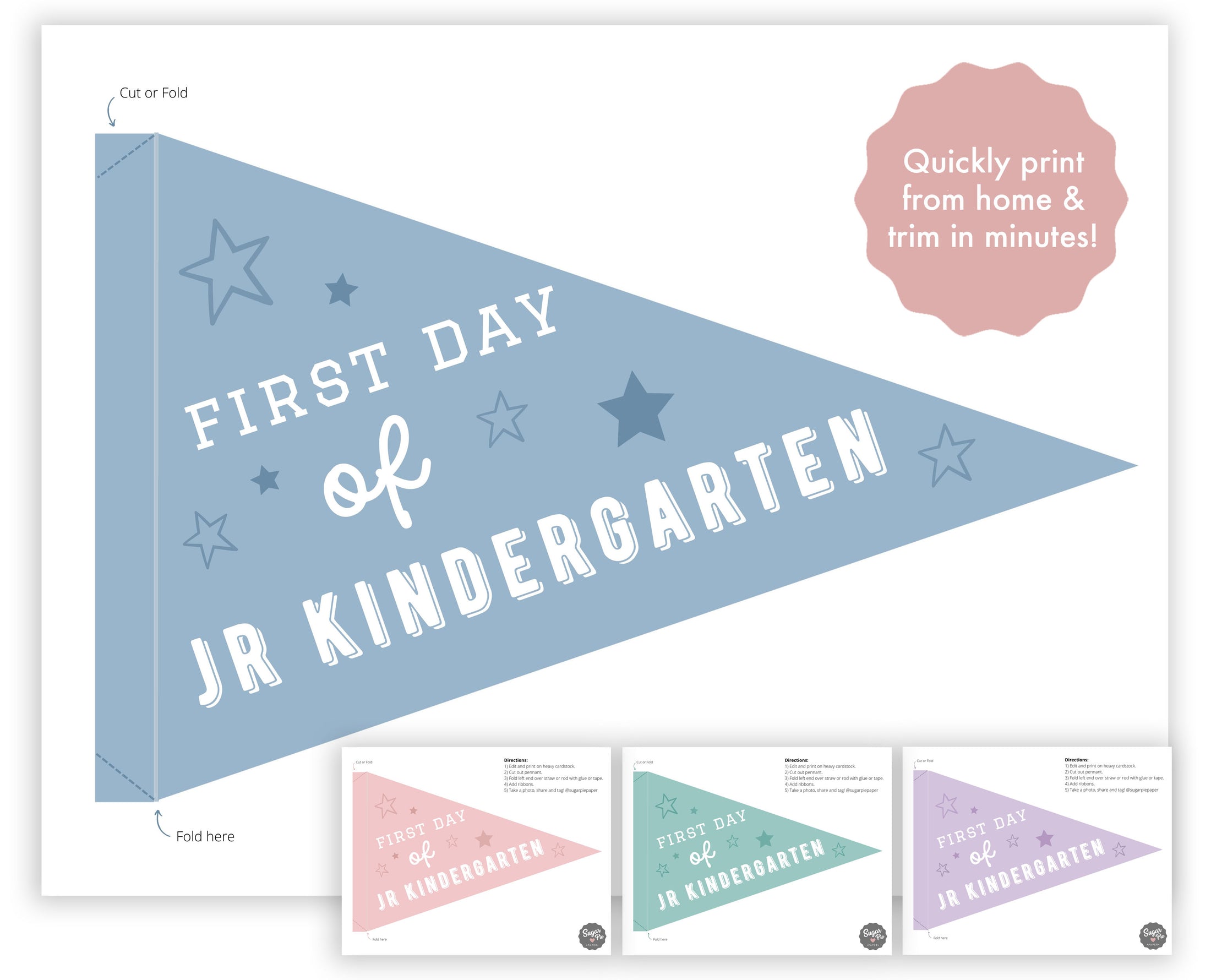 First Day of Jr Kindergarten Pennant Flags – Sugar Pie Paper