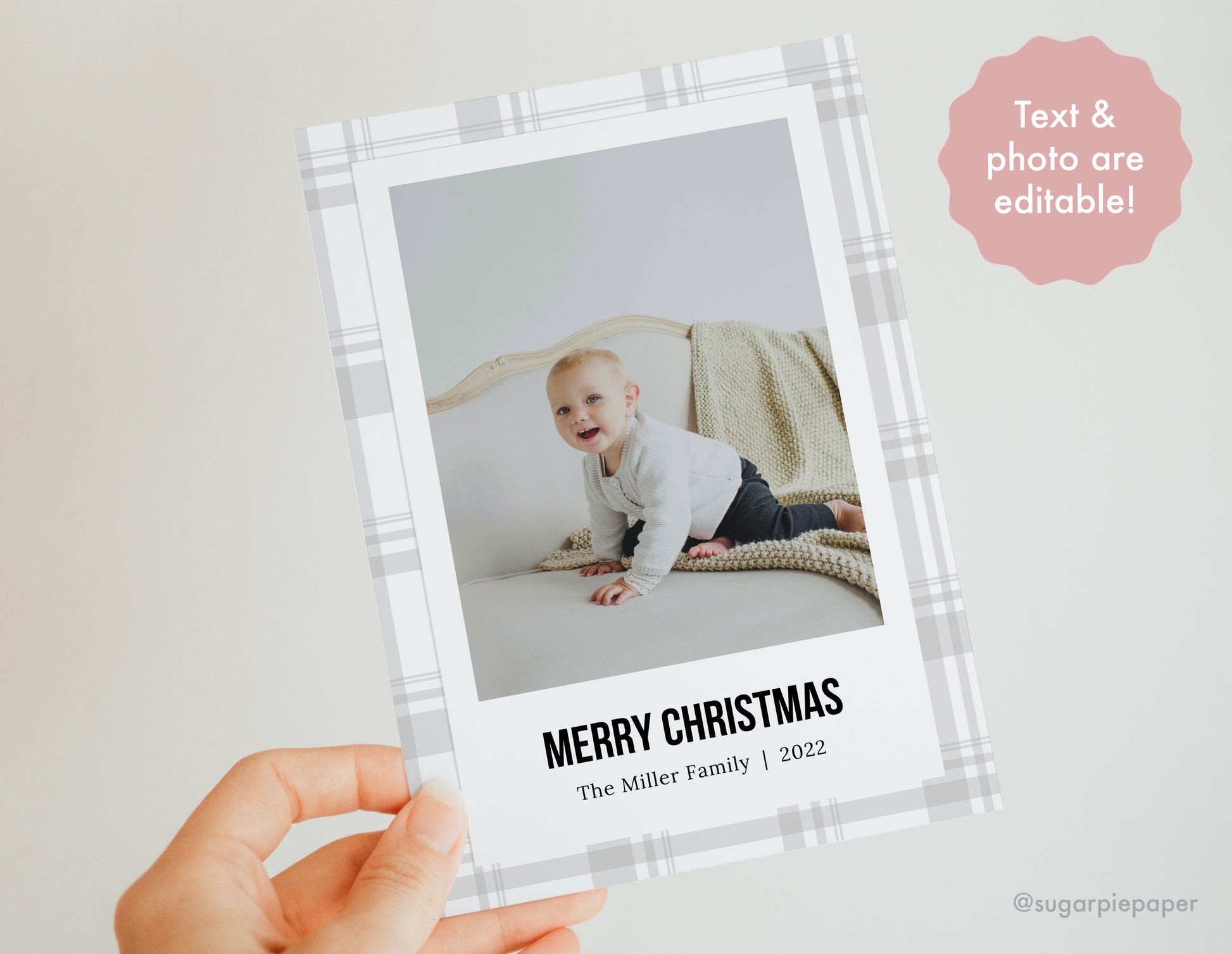 Grey Plaid Christmas Card