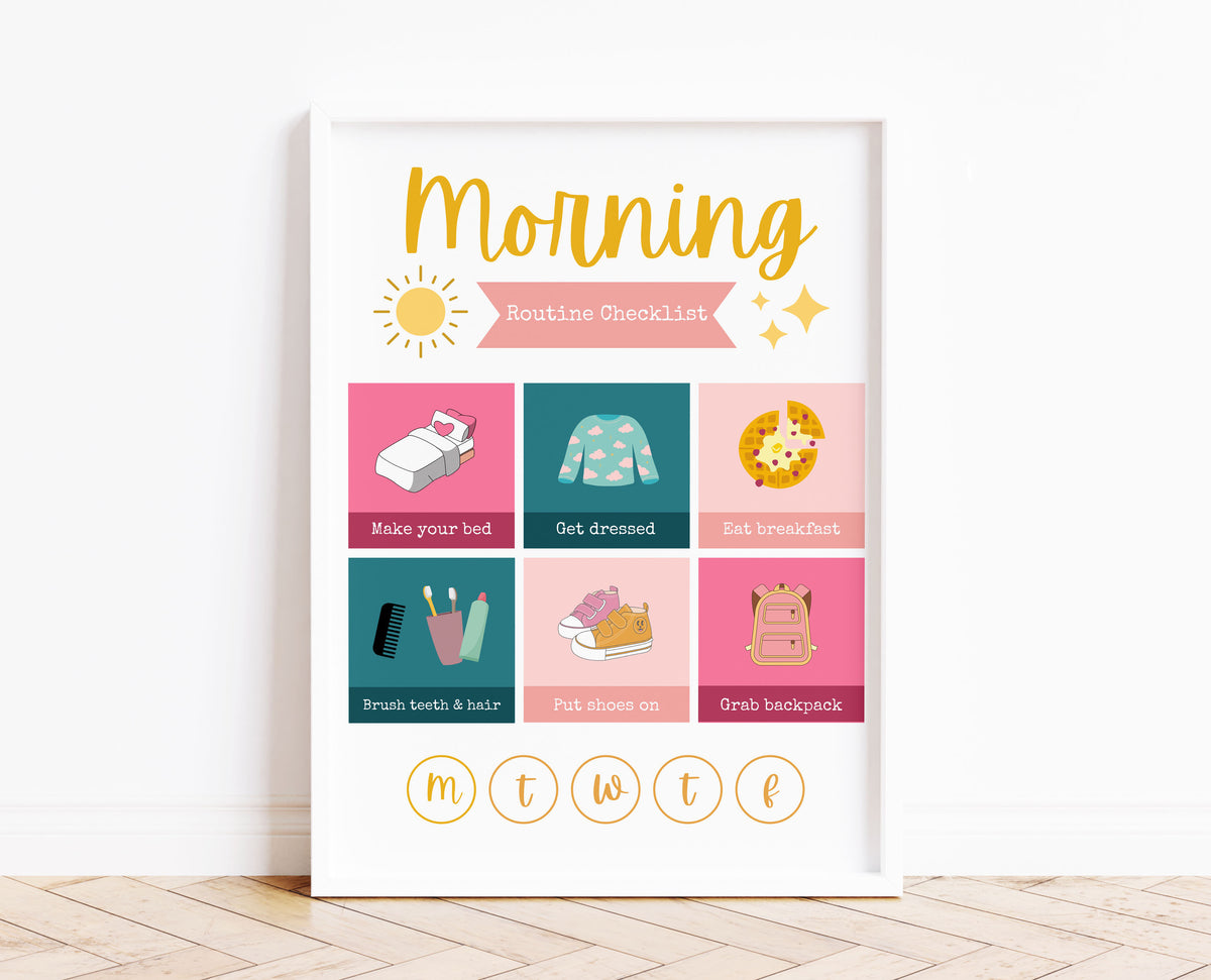 Printable Morning Routine 4k Kids Morning Routine Chart | Pink – Sugar Pie Paper