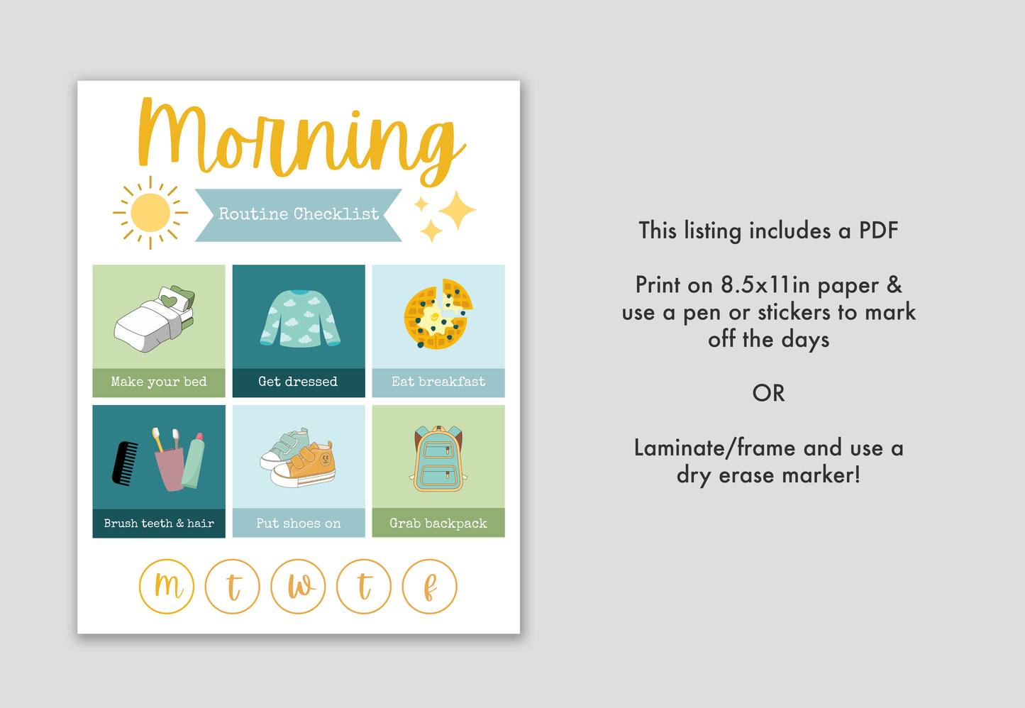 Kids Morning Routine Chart | Blue