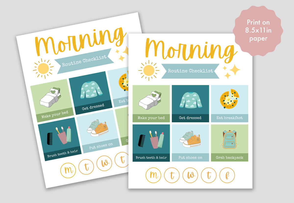Kids Morning Routine Chart | Blue – Sugar Pie Paper
