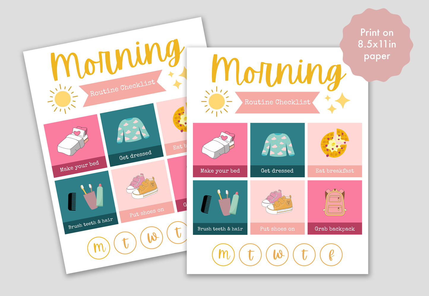 Kids Morning Routine Chart | Pink