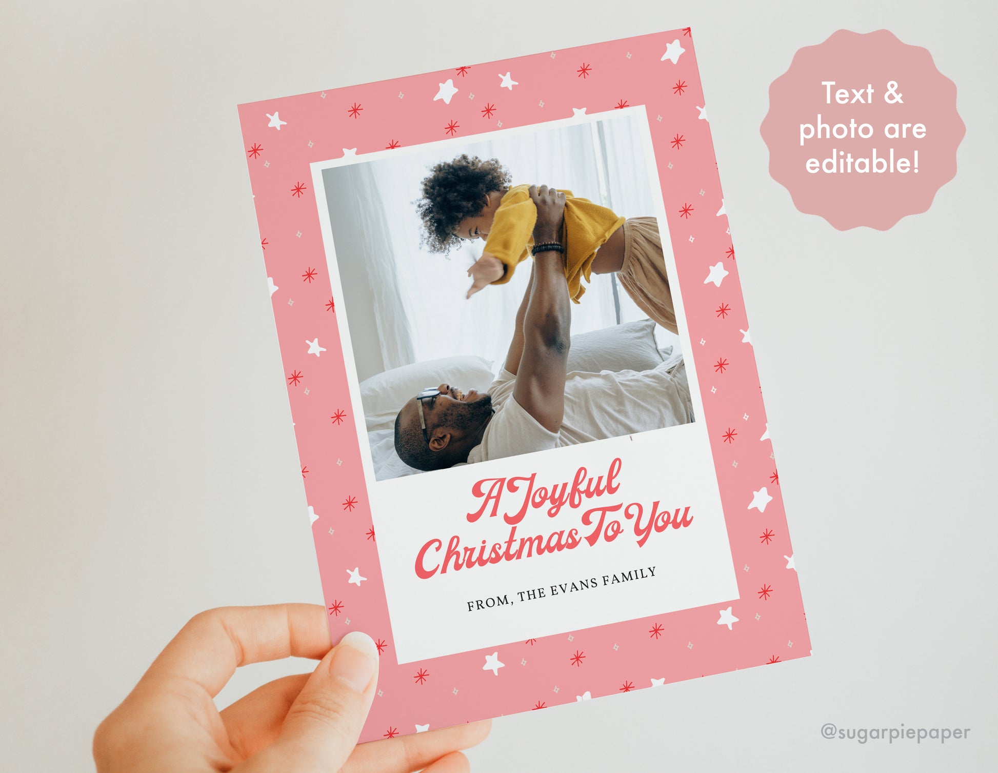  Pink Stars Christmas Card Template 