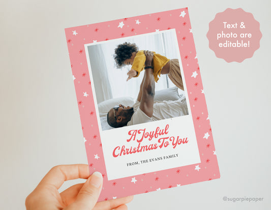  Pink Stars Christmas Card Template 