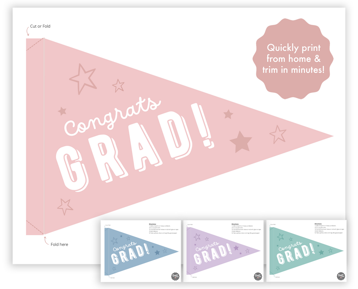 Congrats Grad Pennant Flag – Sugar Pie Paper