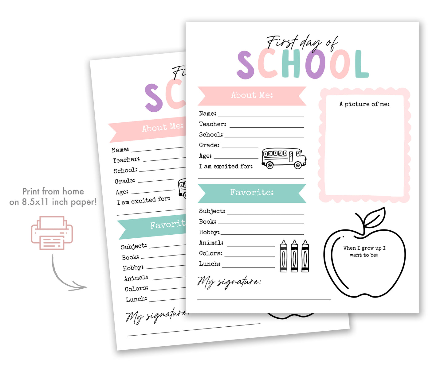 First Day of Elementary School Printable Interview