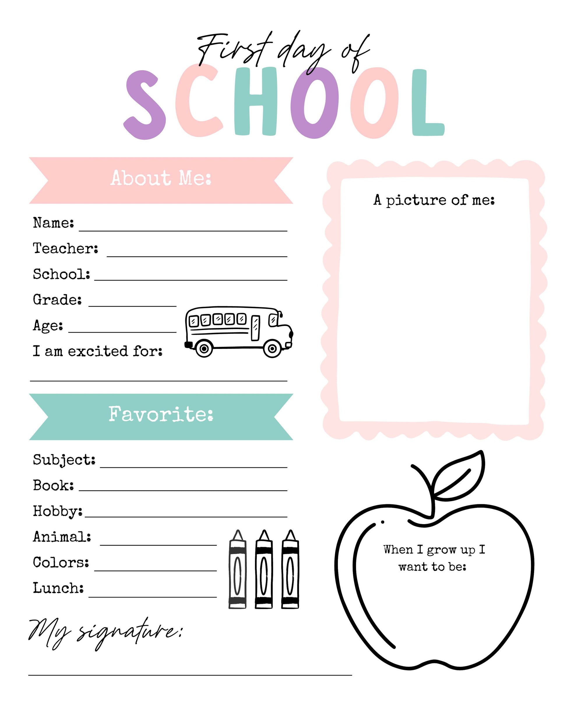 First Day of School Printable Interview Girl