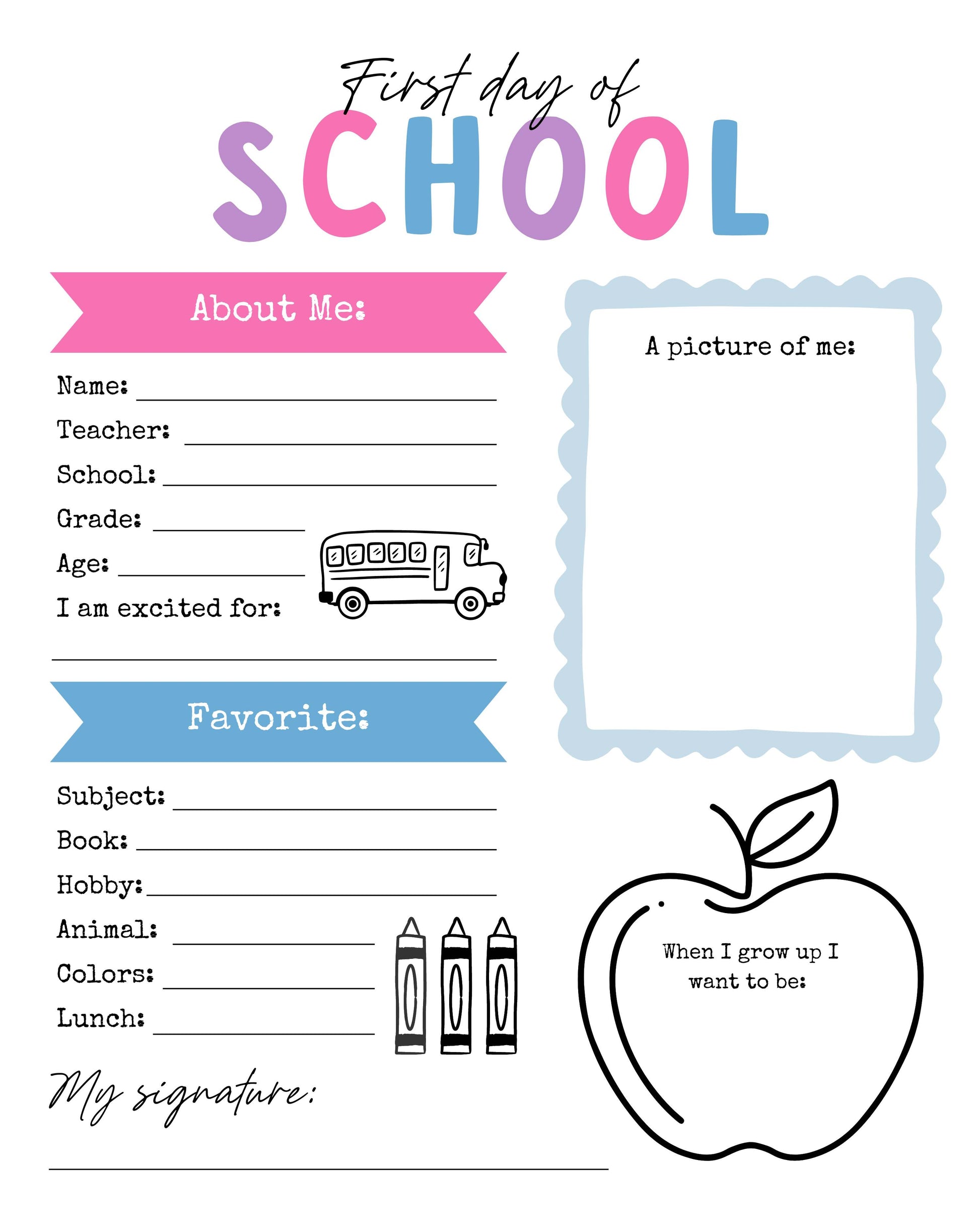 First Day of School Printable Interview for Kids