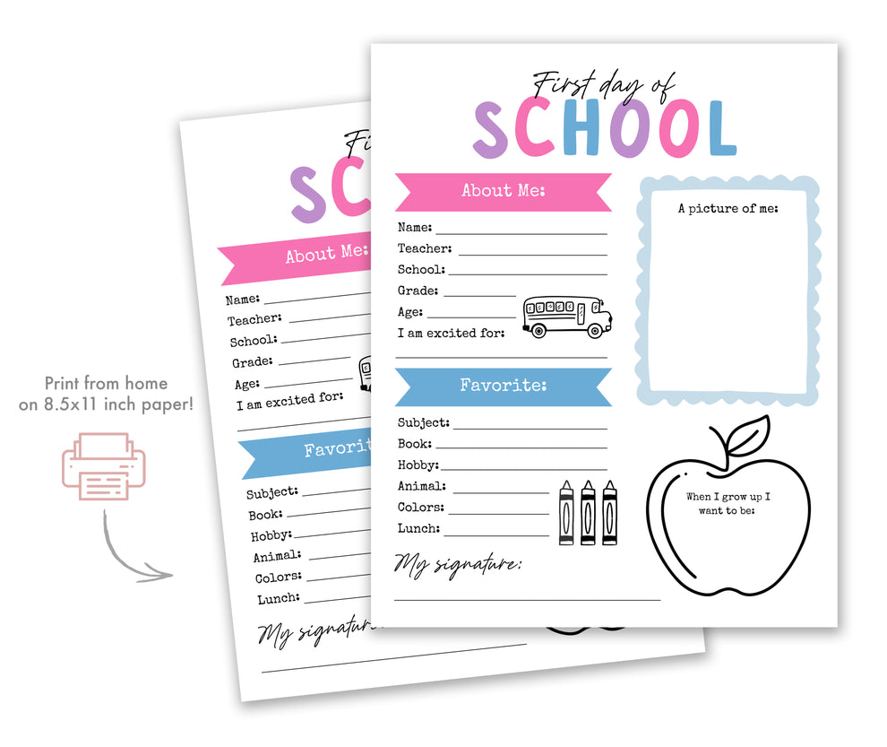 First Day of School Printable Interview Sugar Pie Paper