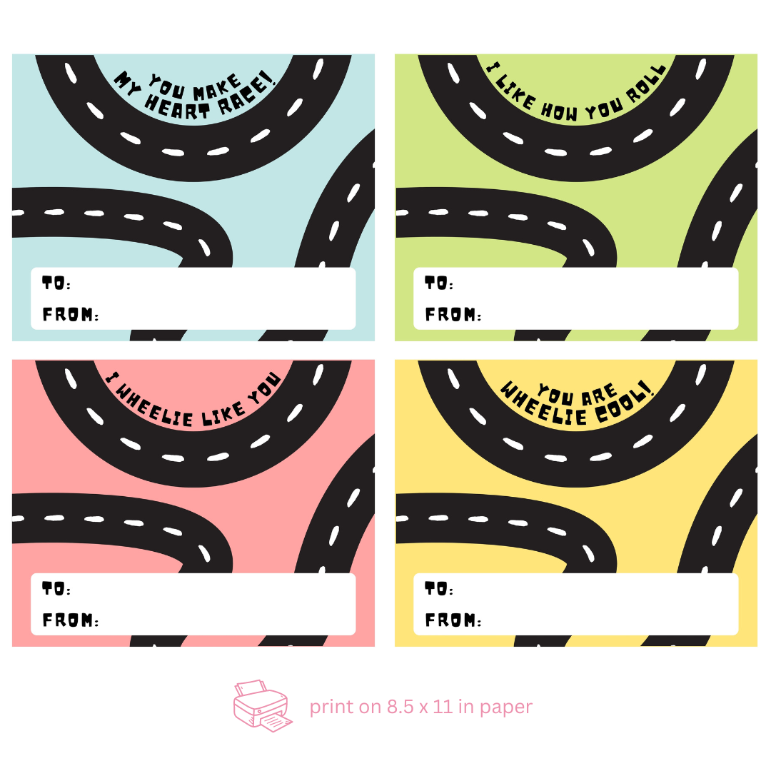 Race Track Printable Valentine Cards Kids