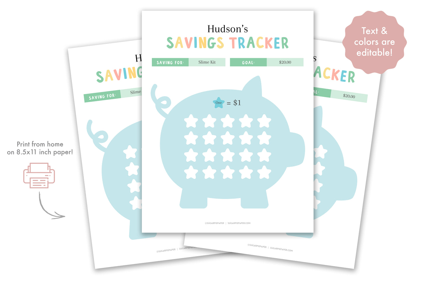 Savings Tracker Printable for Boys