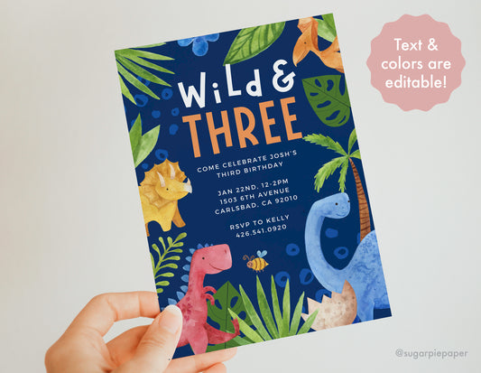 Wild and Three Birthday Invitation