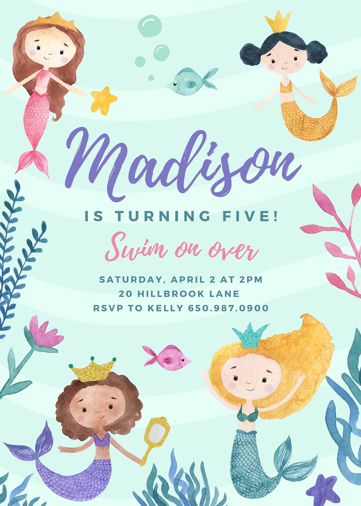 Mermaid Birthday Party Invitation | Kids Birthday