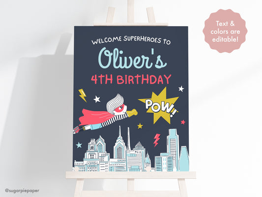 Superhero Birthday Party Banner