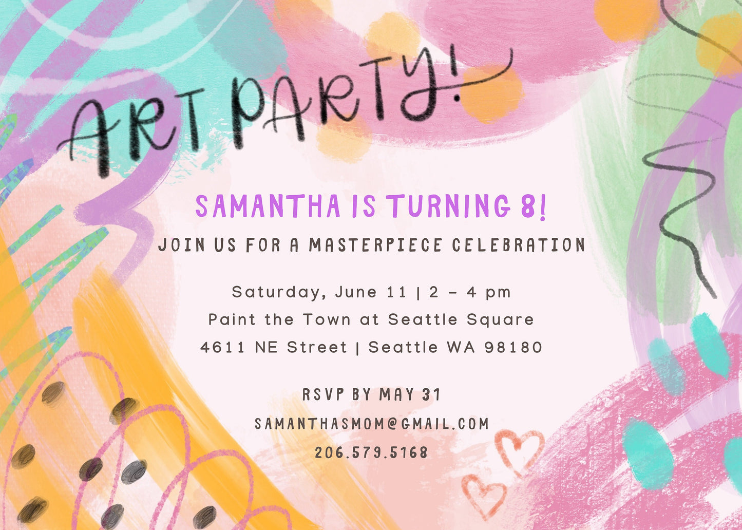 Art Birthday Invitations | Kids Art Party Invitations