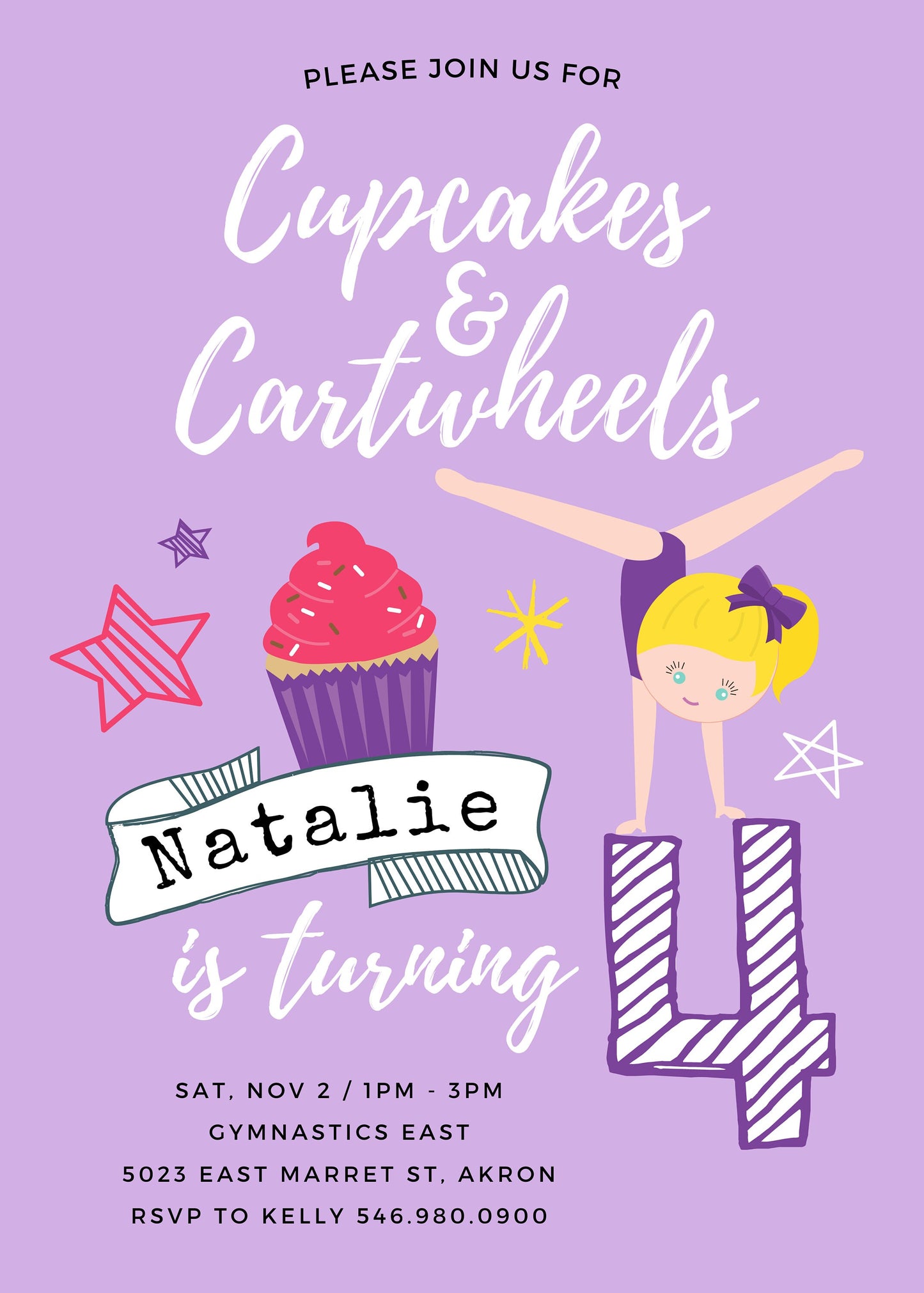 Gymnastics Birthday Party Invitation Purple | Girls Birthday