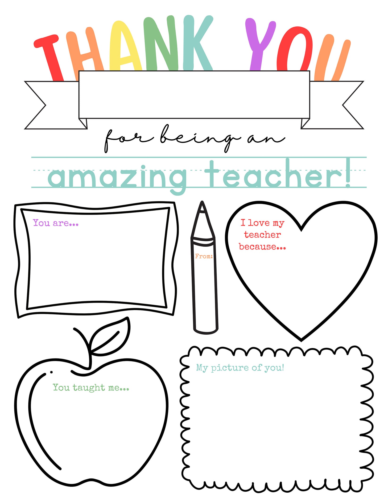 Teacher Appreciation Printable Sheet | Thank You – Sugar Pie Paper