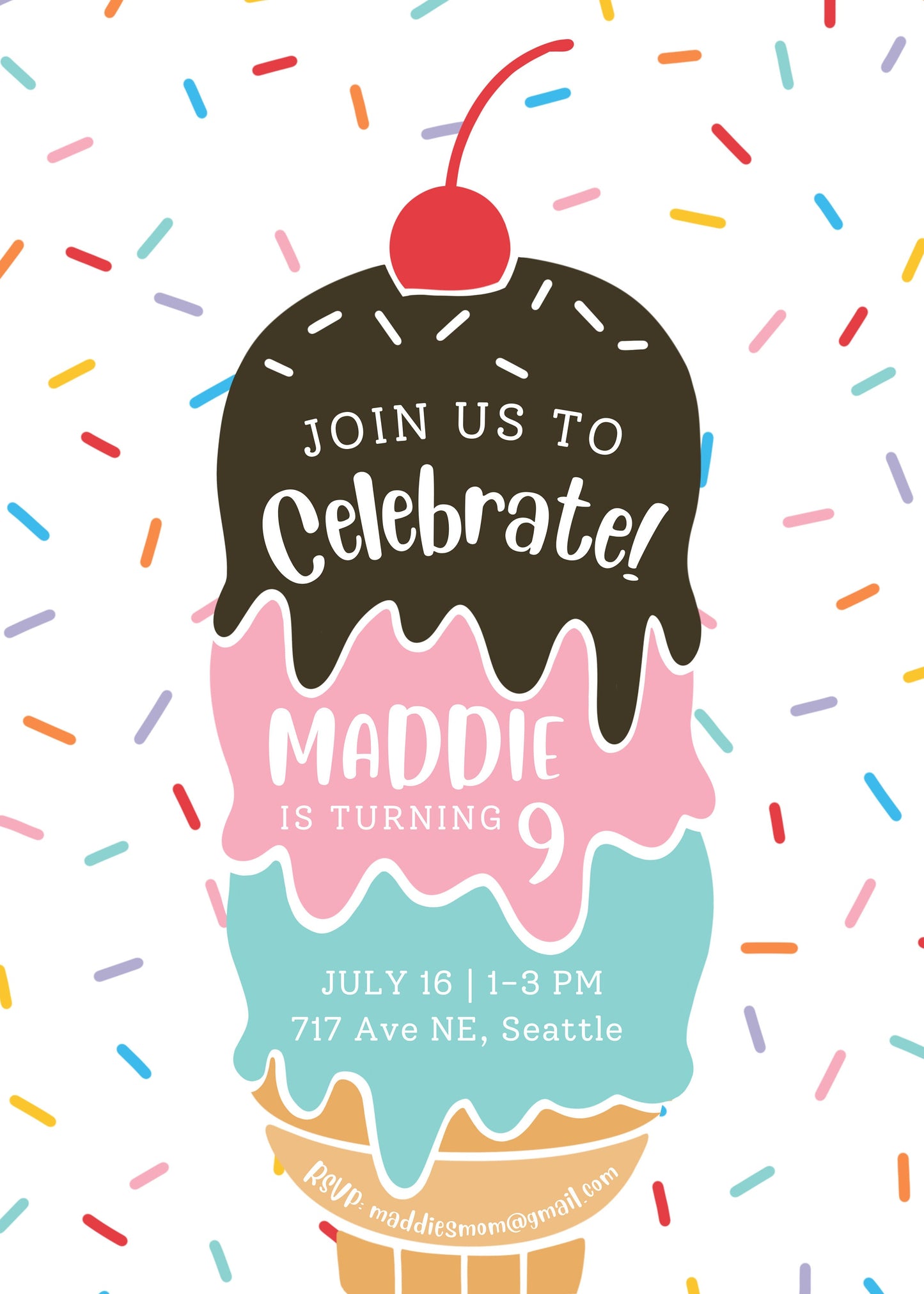 Ice Cream Birthday Party Invitation | Kids Birthday