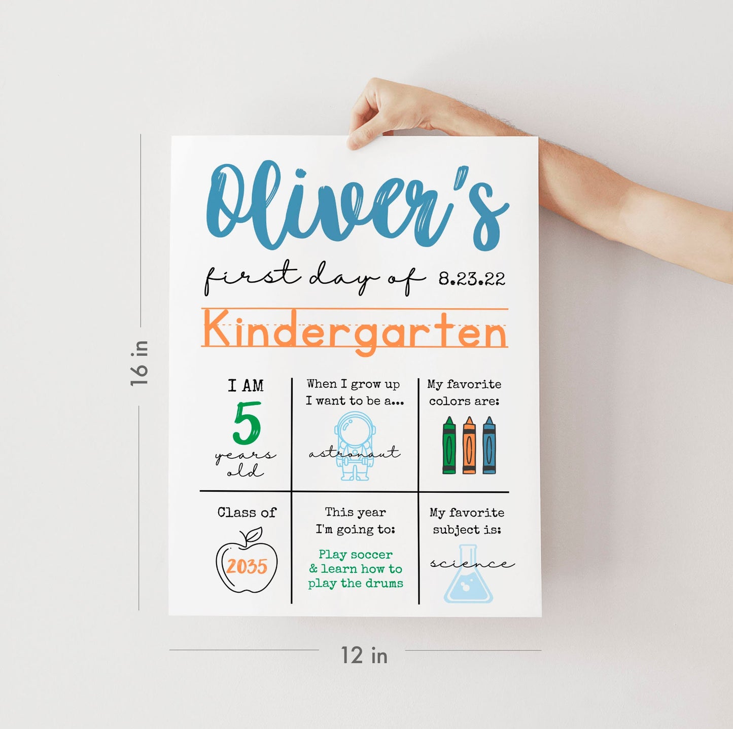 First Day of Kindergarten Poster 12x16