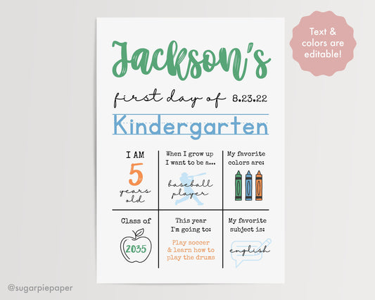 First Day of Kindergarten Poster 