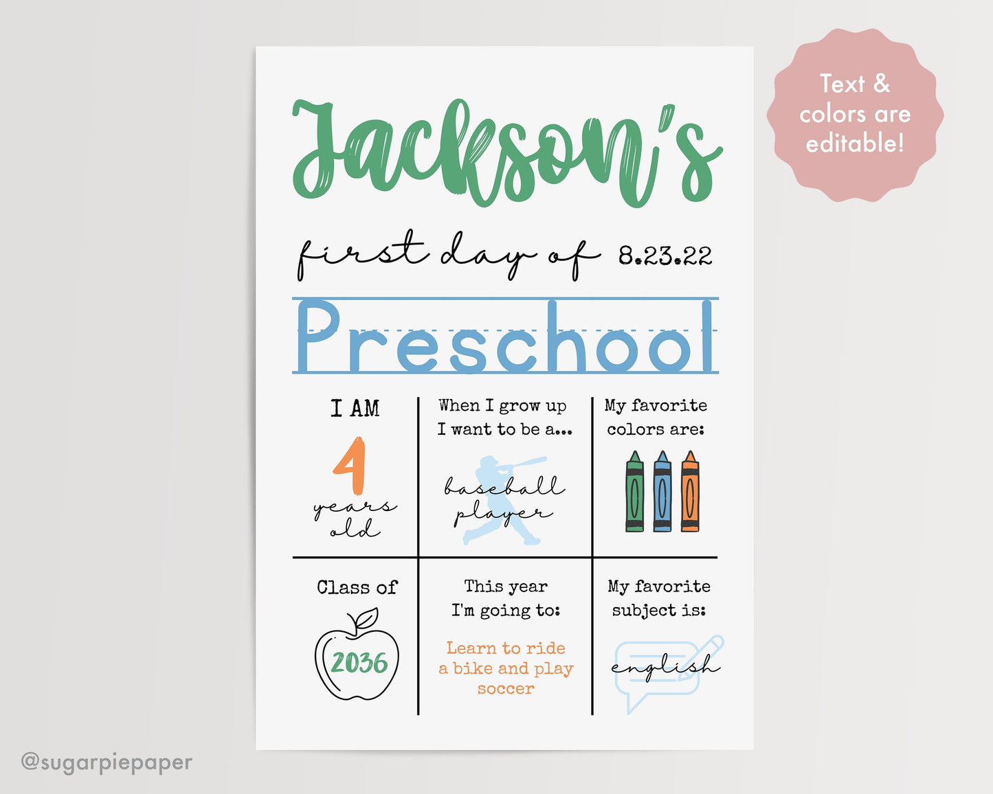 First Day of Preschool Poster 