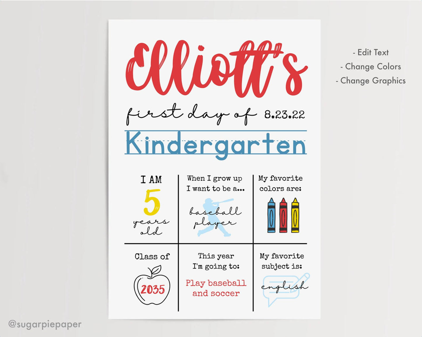 First Day of Kindergarten Poster 12x16