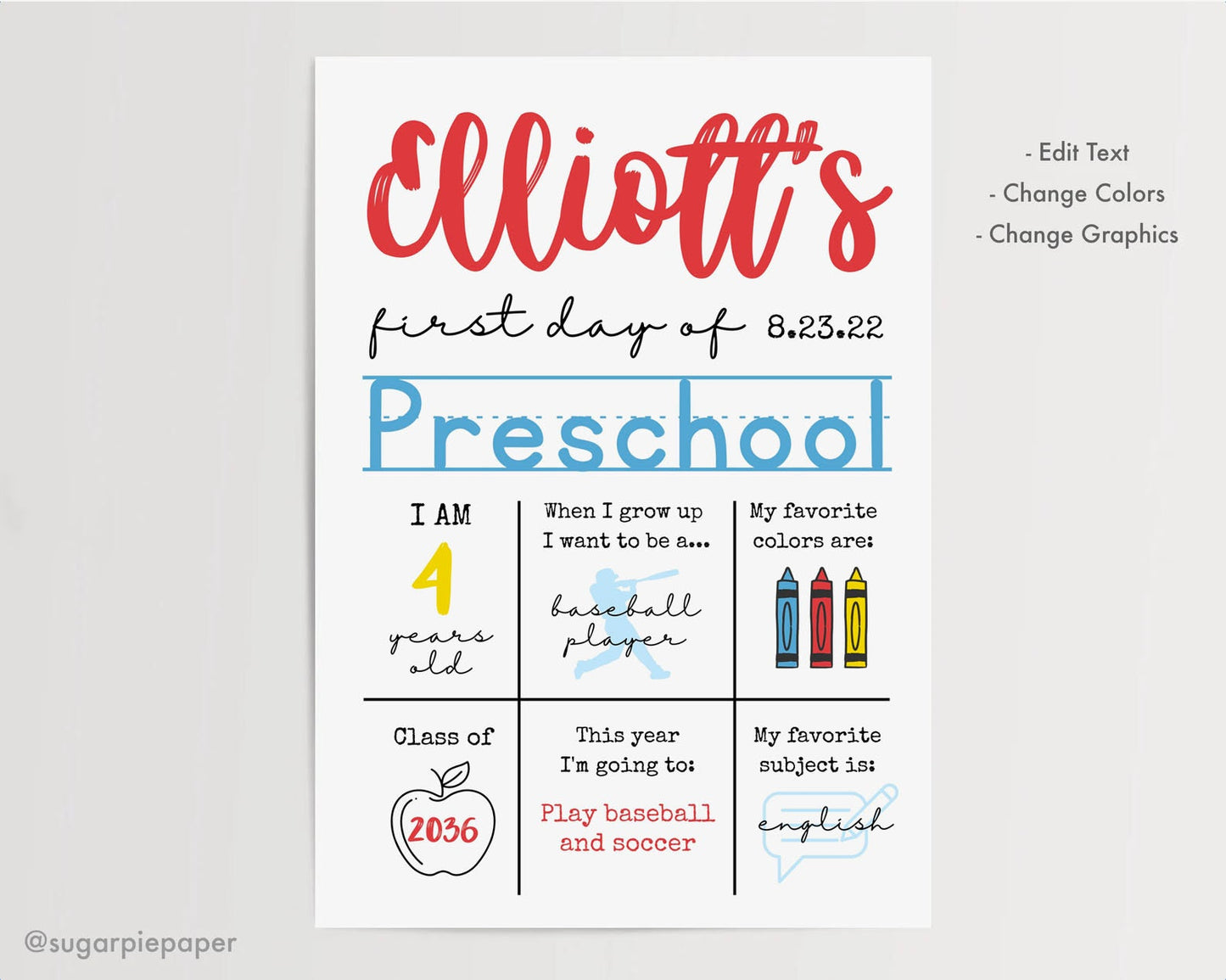 First Day of Preschool Poster 12x16