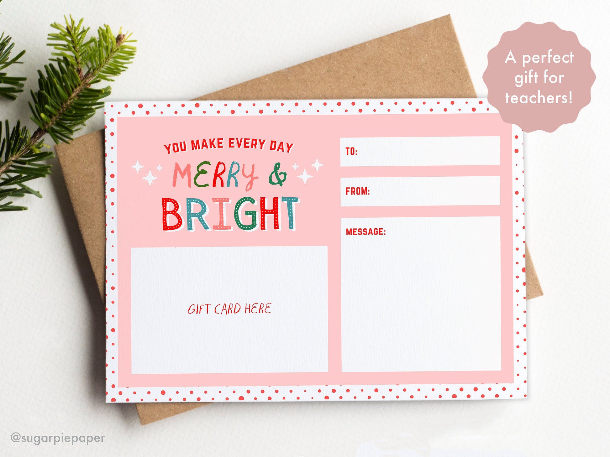 Merry And Bright Pink Christmas Card