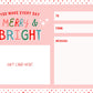 Teacher Christmas Gift Card Holder | Merry And Bright Pink