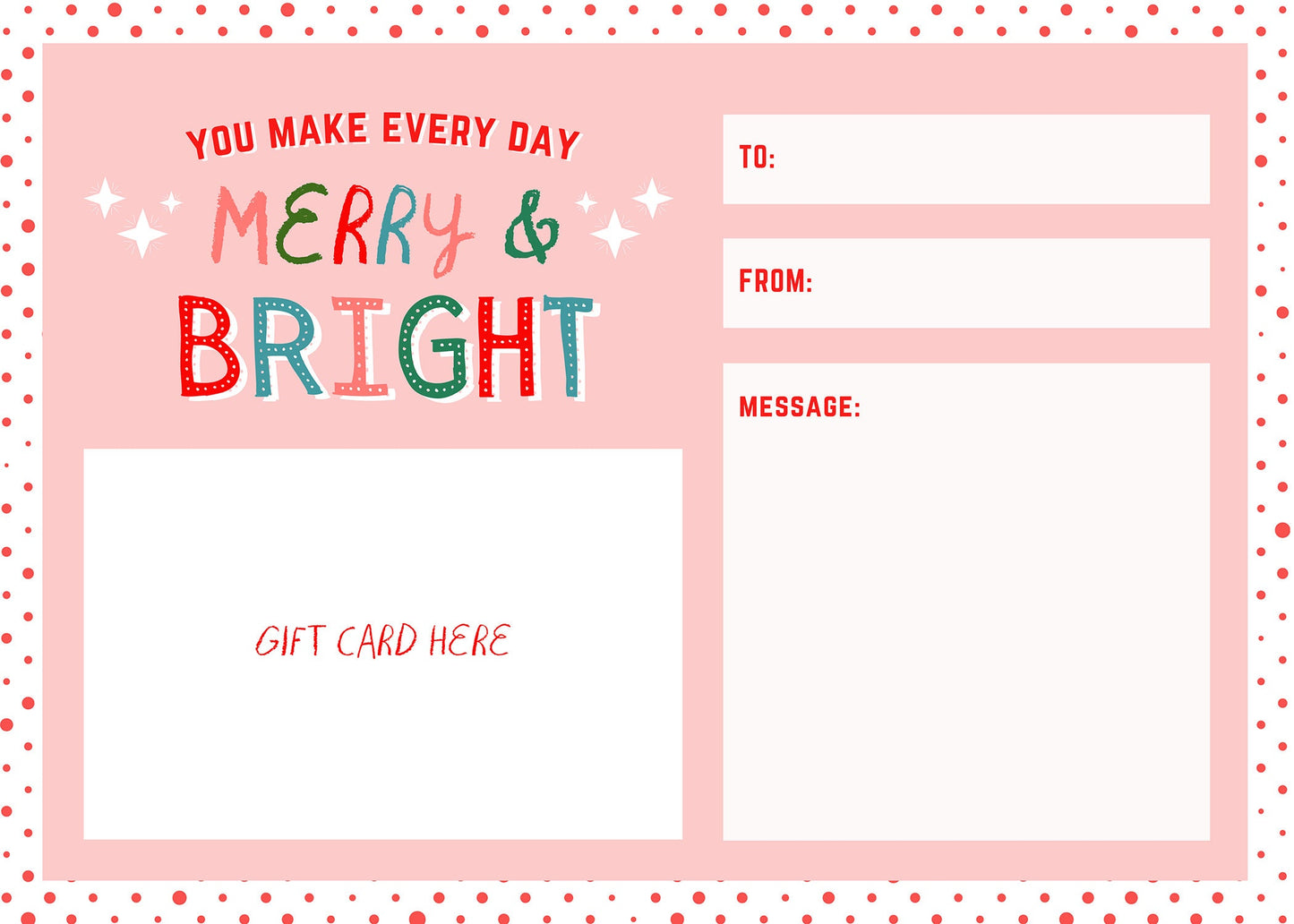 Teacher Christmas Gift Card Holder | Merry And Bright Pink