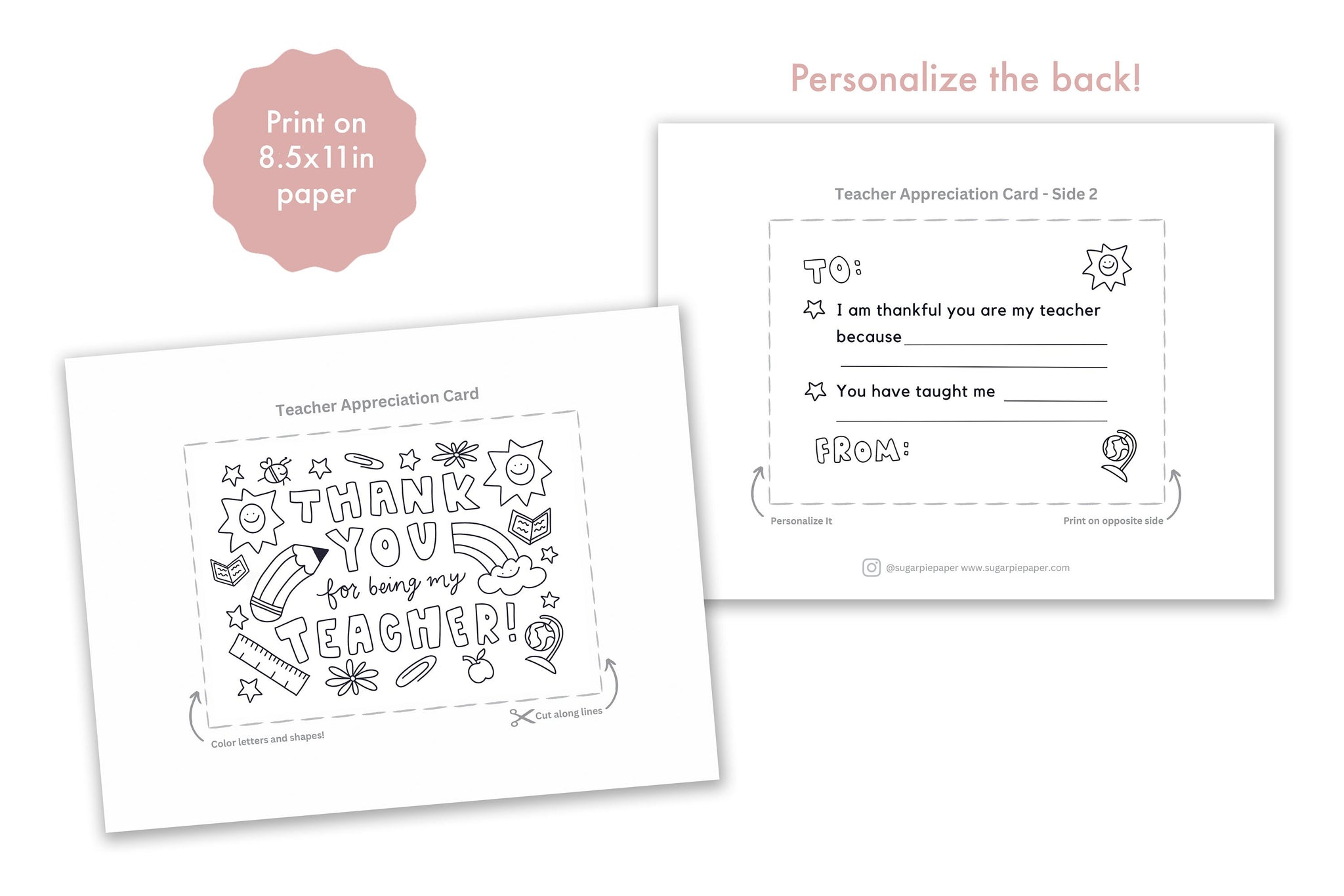 Teacher Thank You Card Printable – Sugar Pie Paper